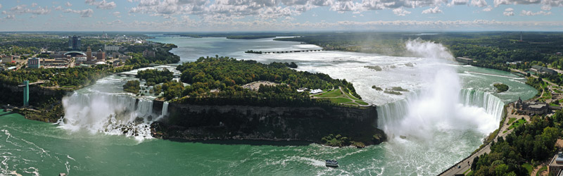 Panoramablick auf die amerikanischen und kanadischen Niagara Fälle
